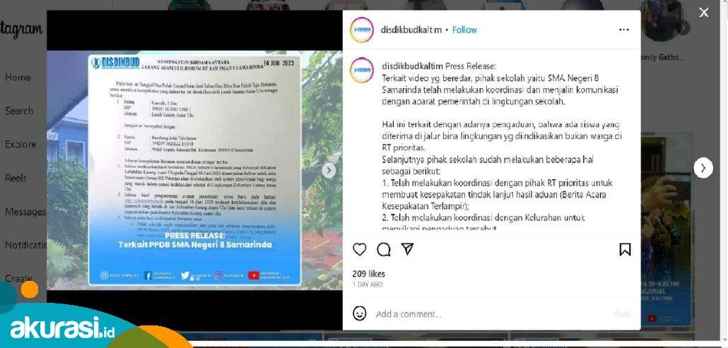 SMAN 8 Samarinda Didemo, Disdikbud Kaltim Unggah Press Release di Instagram