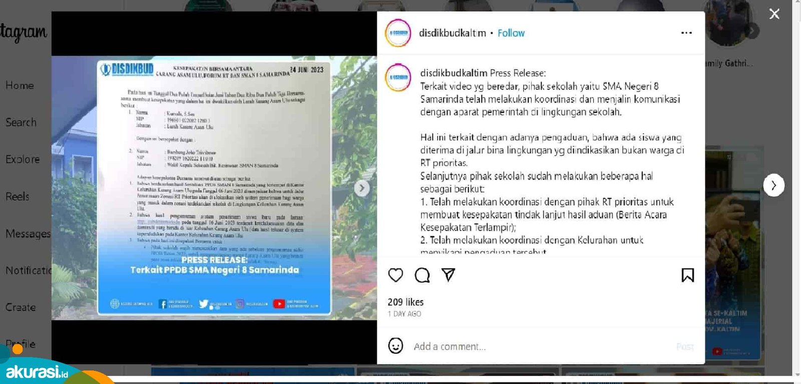 SMAN 8 Samarinda Didemo, Disdikbud Kaltim Unggah Press Release di Instagram