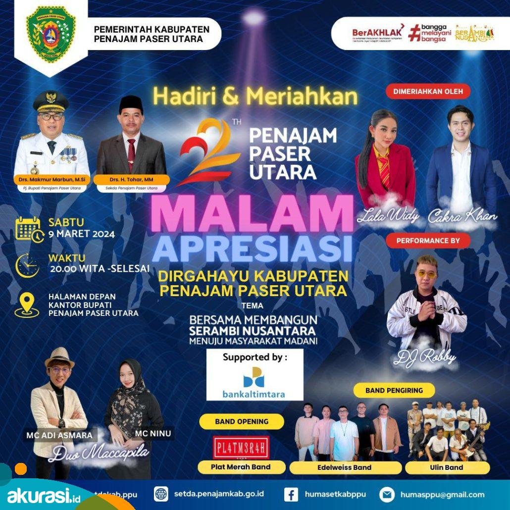 Rayakan HUT PPU ke-22, Cakra Khan Tampil Malam Ini di Halaman Kantor Bupati