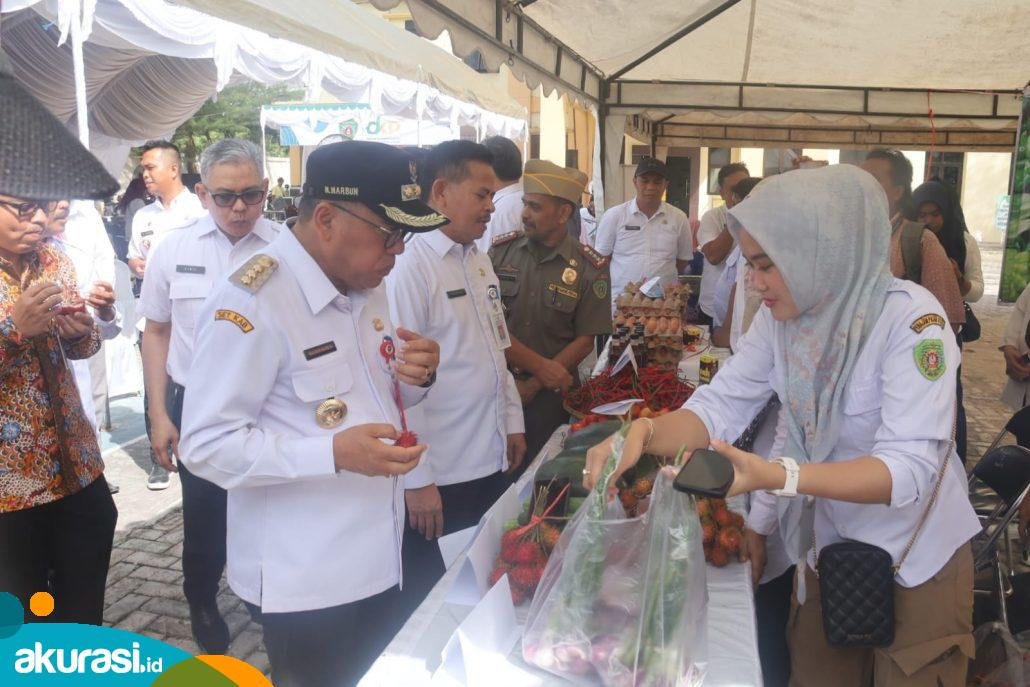 Penjabat (Pj) Bupati PPU Makmur Marbun, saat berkunjung di Gerakan Pangan Murah yang digelar di Kecamatan Waru. (Doc. Humas PPU)