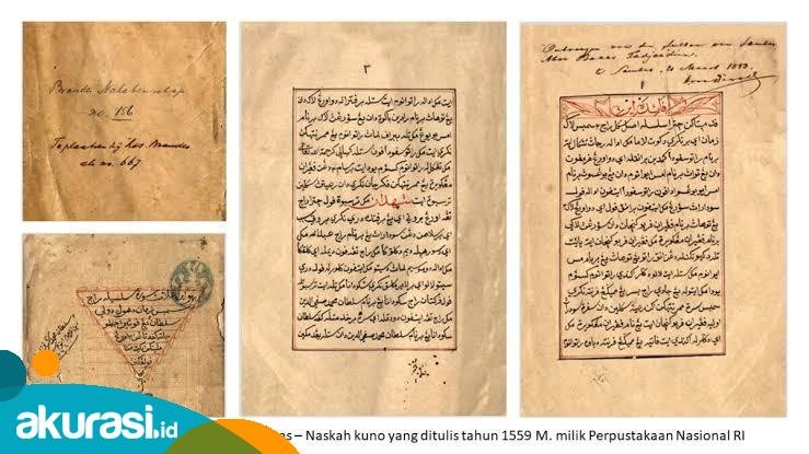 Ilustrasi penemuan naskah kuno yang bertuliskan bahasa arab, dalam naskah tersebut disebutkan silsilah Raja Sambas. (Dok. Perpustakaan Nasional RI)
