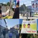 Saat petugas menertibkan beberapa alat peraga sosialisasi yang berada di sepanjang jalan protokol Kota Bontang. (Dwi Kurniawan Nugroho/Akurasi.id)