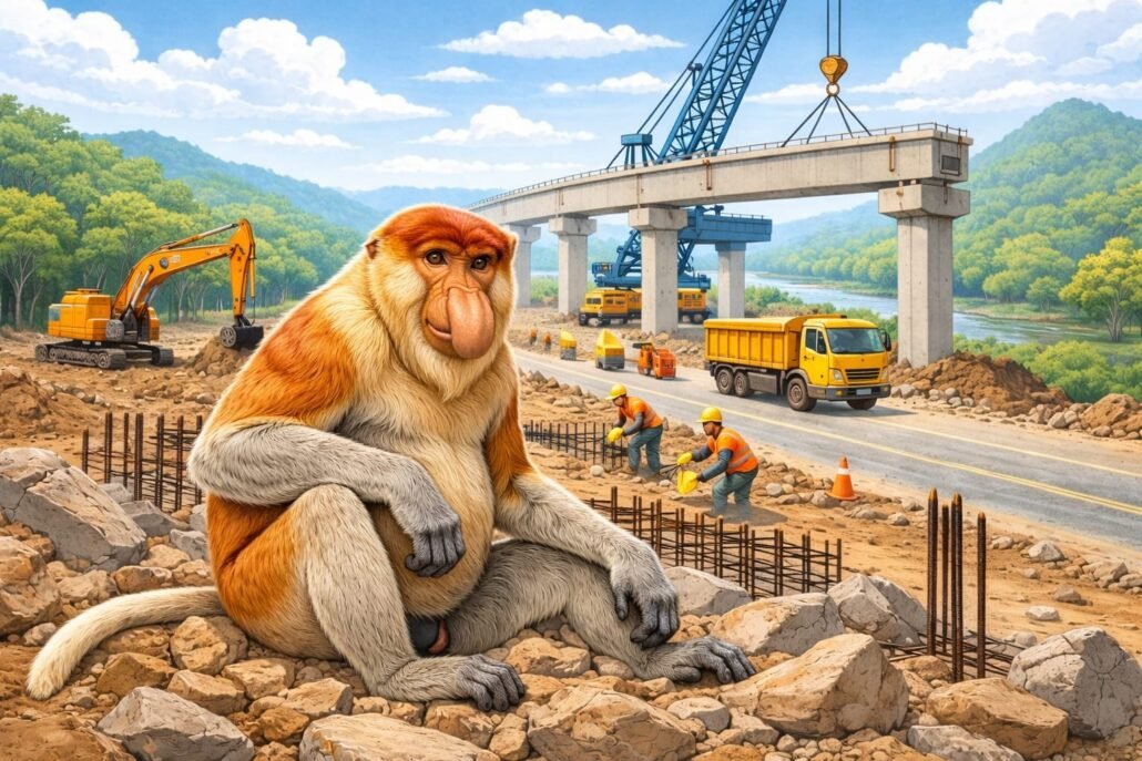 Bekantan Muncul di Jalur Beton