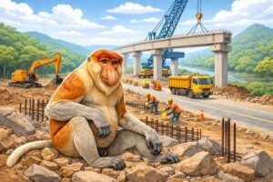 Bekantan Muncul di Jalur Beton